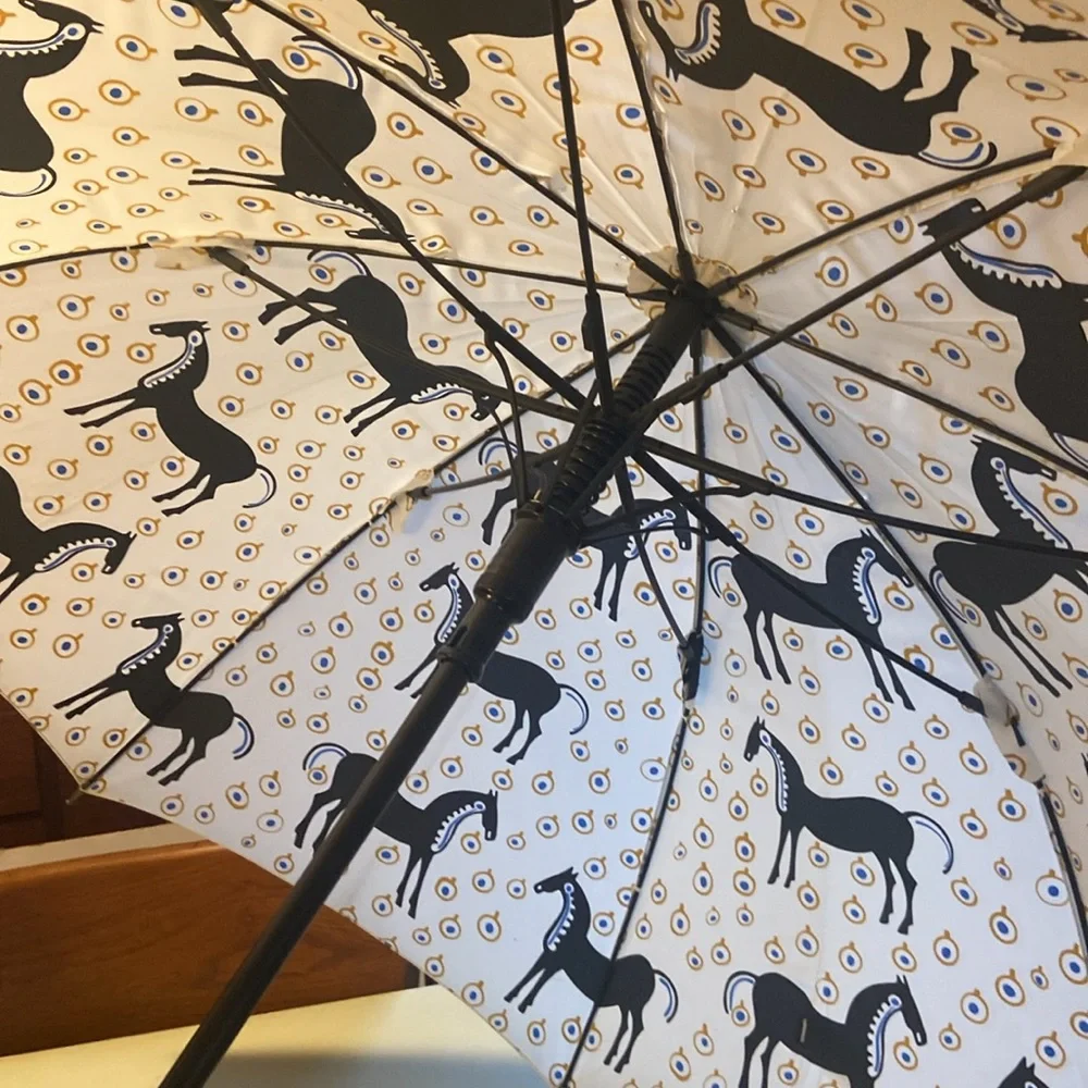 COPY - Marimekko horses umbrella. Wooden handle, NOT mini! - Picture 2 of 7